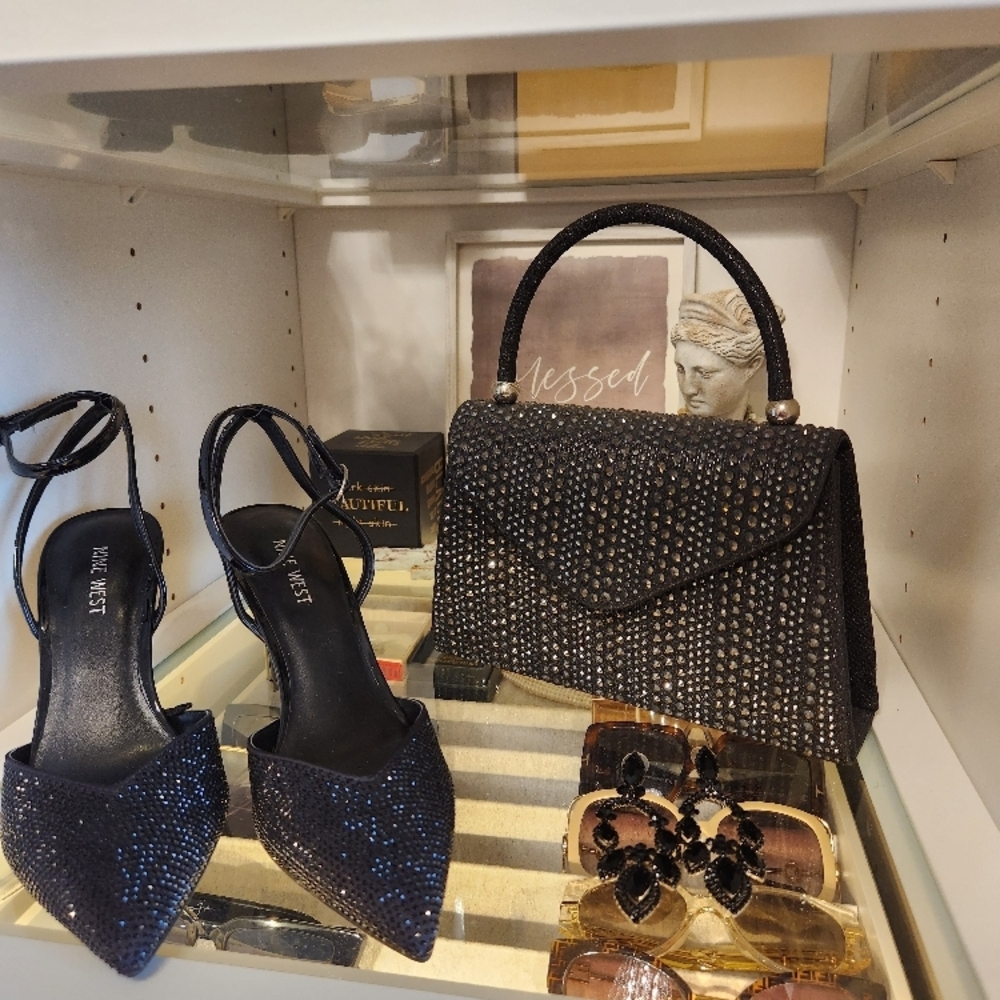 3pc Set- Nine West Black Glitter Heels